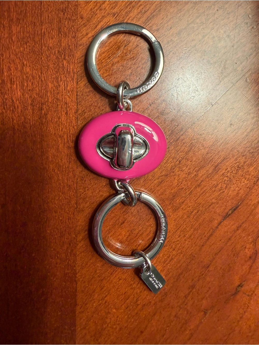 Coach Pink Enamel Turnlock Key & Card Ring
